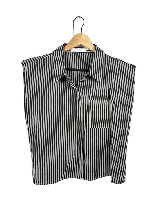 Astr Tops - ASTR The Label Striped Sleeveless Shoulder Pad Blouse Black White Medium